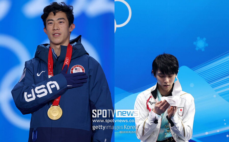 ▲ 2022년베이징동계올림픽 피겨 스케이팅 남자 싱글에서 금메달을 획득한 네이선 첸(왼쪽)과 4위에 그친 하뉴 유즈루