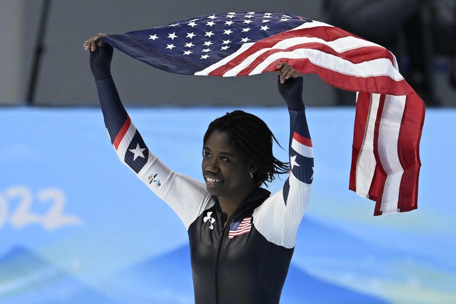 ▲ 흑인 최초로 올림픽 스피드스케이팅 메달리스트 에린 잭슨. ⓒ연합뉴스/REUTERS