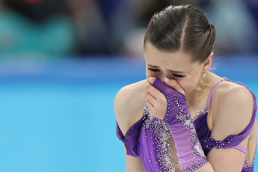 ▲ 2022베이징동계올림픽 여자 싱글 쇼트프로그램이 끝난 뒤 눈물을 보이는 카밀라 발리예바.ⓒ연합뉴스