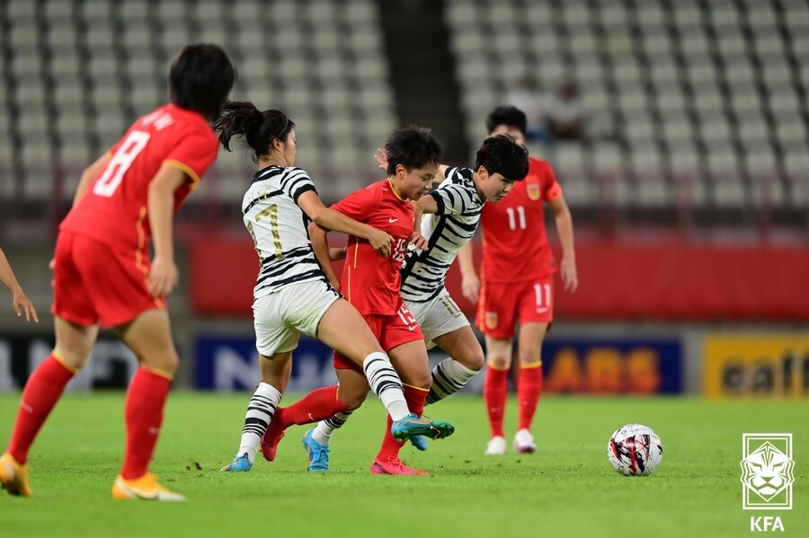 ▲ 한국 여자 대표팀이 23일 중국 여자 대표팀과 맞대결에서 비겼다 ⓒ대한축구협회