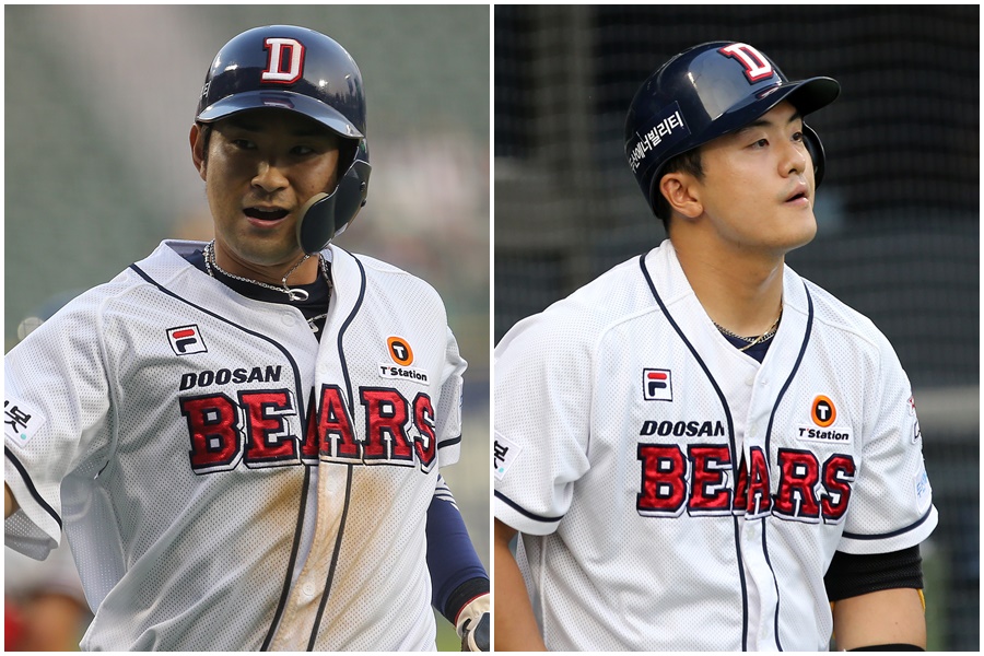 ▲ 두산 베어스 강승호(왼쪽)와 강진성 ⓒ 두산 베어스