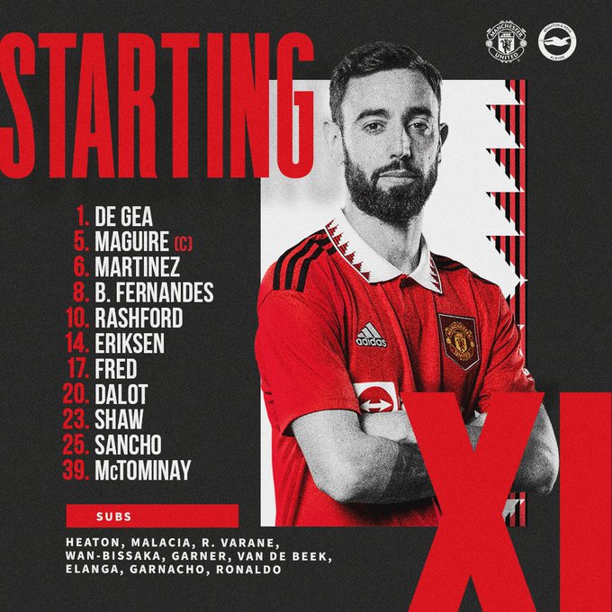 ▲ 브라이튼전 맨체스터 유나이티드의 선발 명단. ⓒ맨체스터 유나이티드 공식