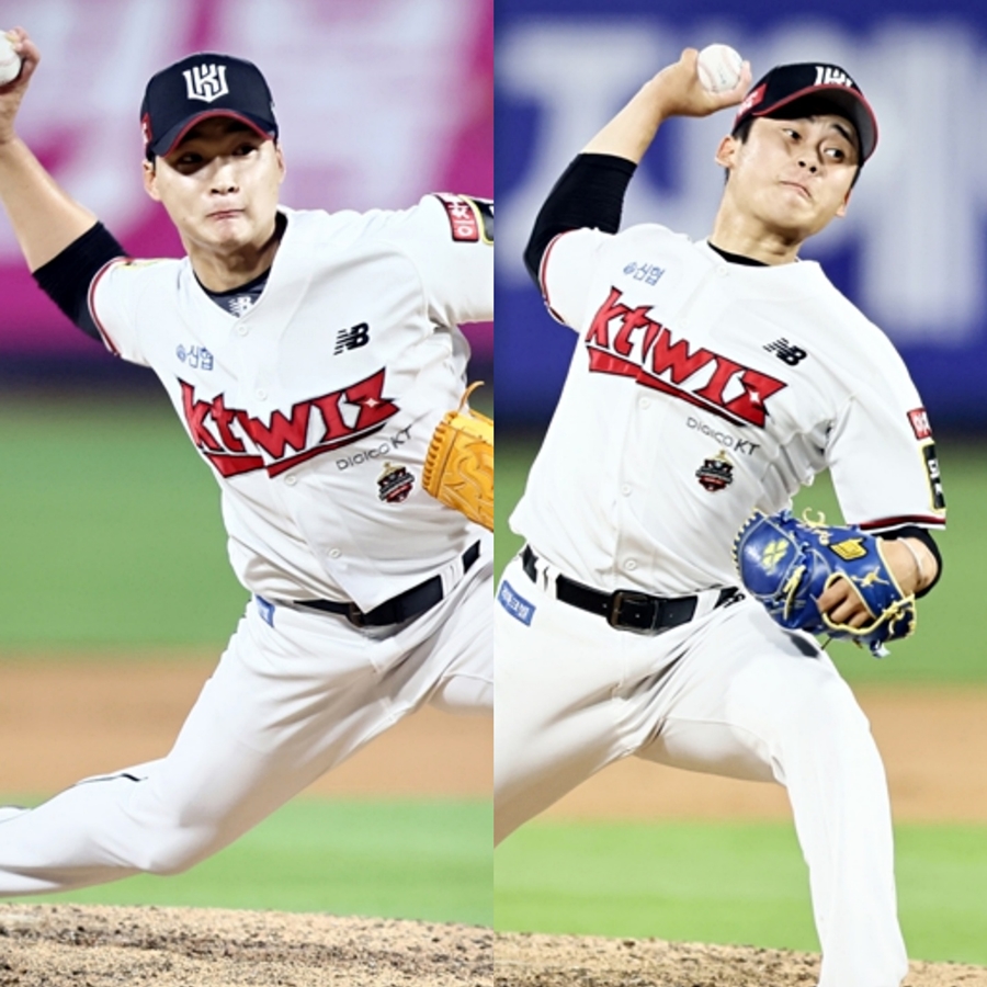 ▲ kt 위즈 투수 이채호(왼쪽)와 박영현. ⓒkt 위즈
