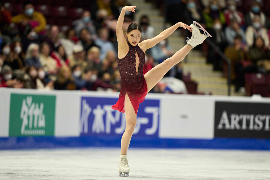 ▲ 2022~2023 시즌 ISU 피겨 스케이팅 그랑프리 2차 대회 여자 싱글에서 경기를 펼치는 유영 ⓒ연합뉴스/AP