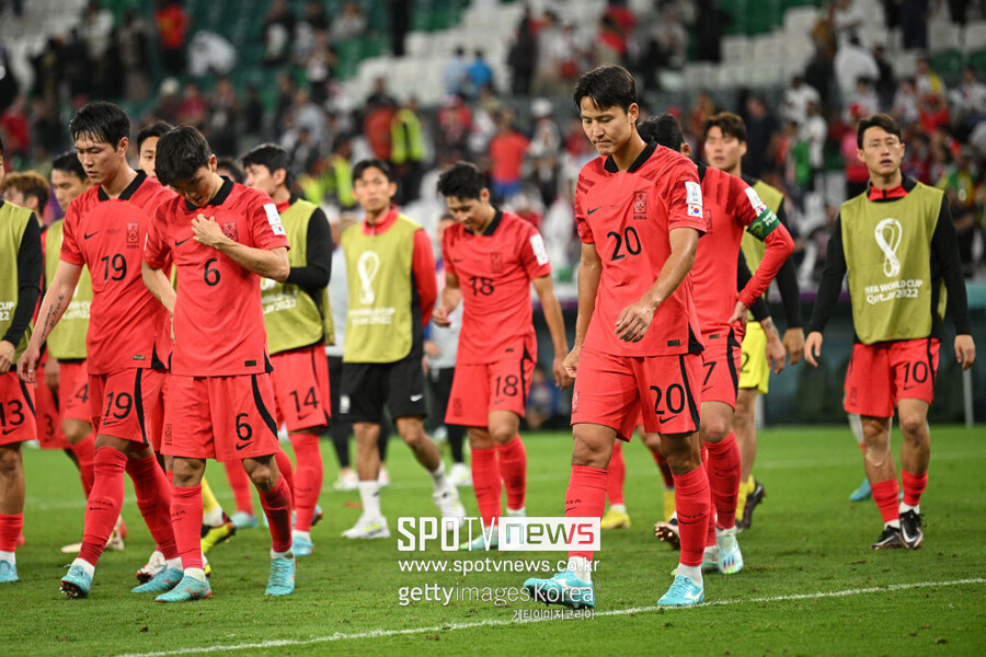▲ 카타르 월드컵 H조 2차전에서 가나에 패한 대한민국 대표팀