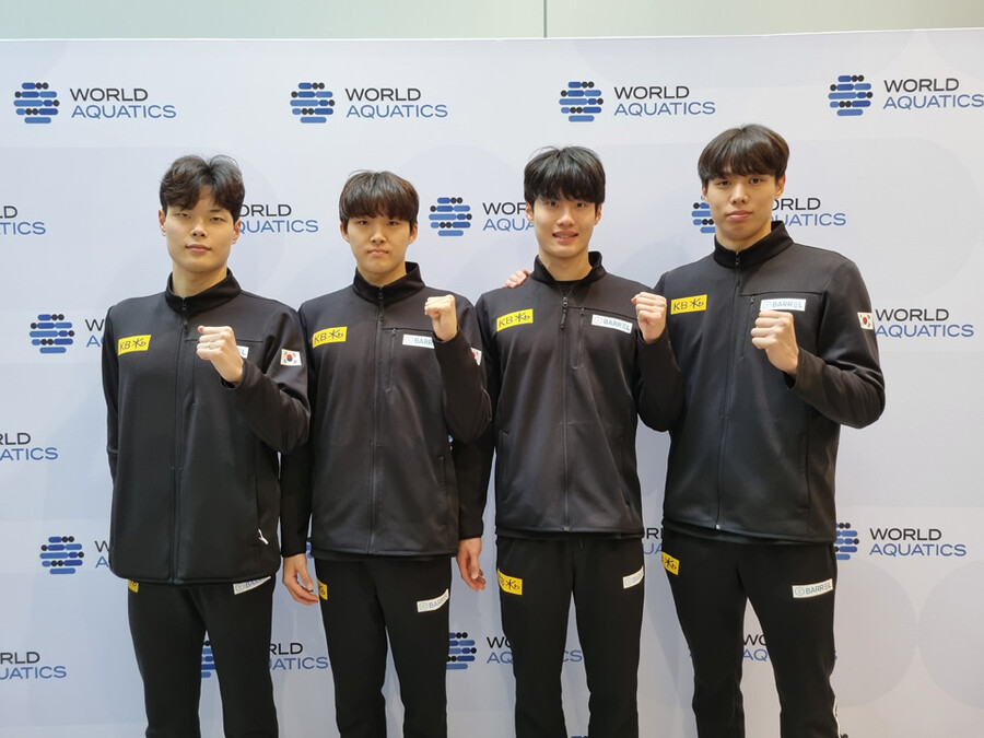 ▲ 한국 남자 수영 대표팀 왼쪽부터 이호준, 김우민, 황선우, 양재훈 ⓒ대한수영연맹