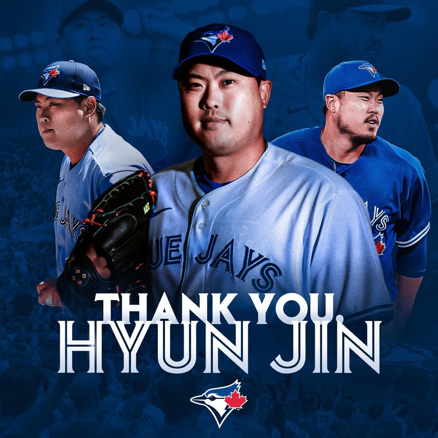 ▲ 류현진의 한국행 소식이 전해지자마자 토론토 블루제이스는 구단 SNS로 지난 4년 동안 함께한 시간을 감사했다. ⓒ 토론토 블루제이스