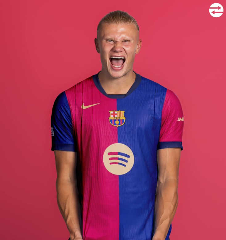 ▲ 바르셀로나 유니폼을 입은 홀란 합성 사진 ⓒtransfers