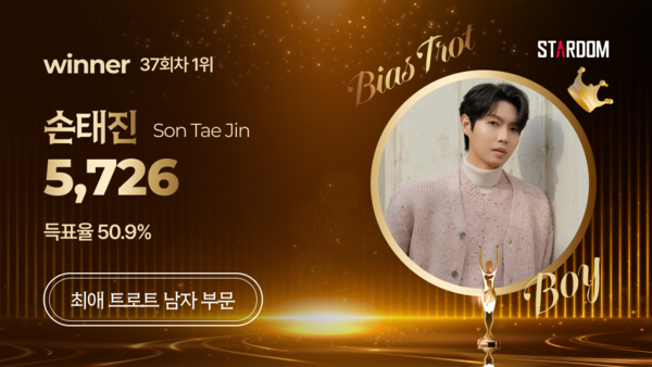 ▲ 손태진이 2월 첫째주 스타덤 '최애 트롯스타' 남자부문 1위를 차지한 투표결과 이미지.