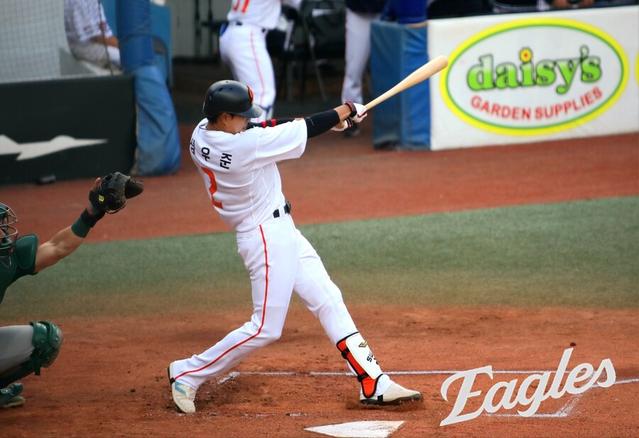 ▲ 호주 대표팀과 연습경기 3연전 내내 리드오프로 나서며 이 보직의 테스트를 거치고 있는 심우준 ⓒ한화이글스