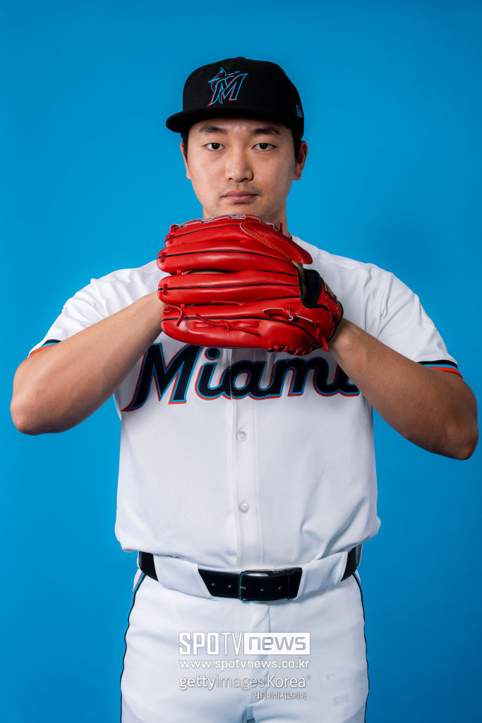 ▲ 마이애미 말린스 유니폼을 입고 프로필 사진 촬영을 했던 고우석.