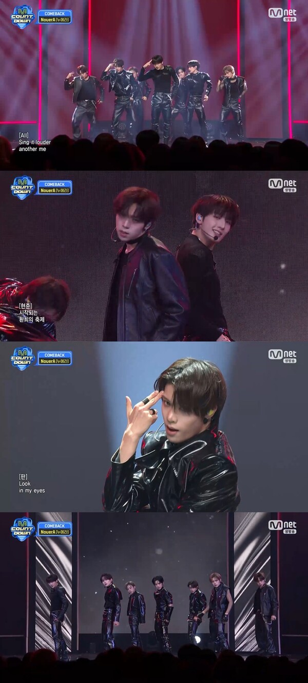 ▲ 누에라가 지난 27일 Mnet '엠카운트다운'에 출연해 첫 미니앨범 타이틀곡 'N.I.N' 무대를 선사하고 있다. 방송화면 캡처