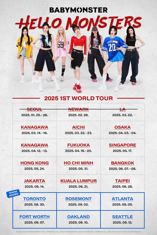 ▲ 베이비몬스터 월드투어 북미지역 공연을 추가했다. 제공|YG엔터테인먼트