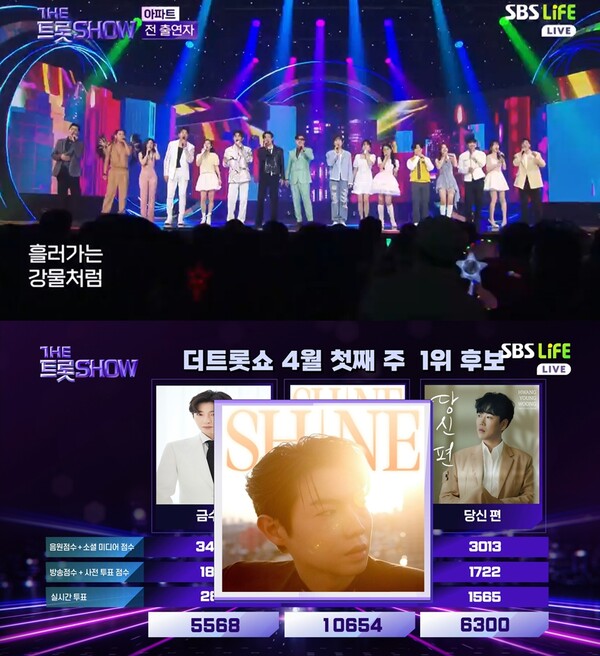 ▲ 7일 방송된 '더트롯쇼'에서 손태진이 '널 부르리'로 1위를 차지했다. 방송화면 캡처