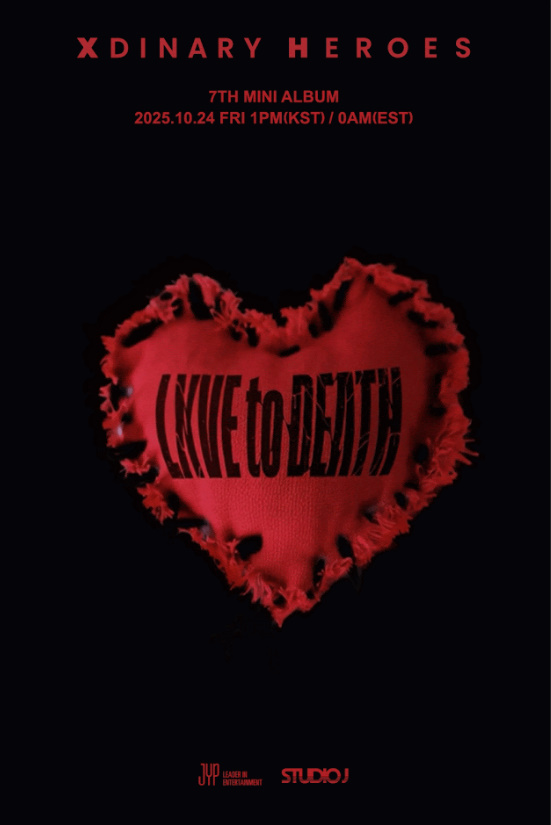 ▲ 엑스디너리 히어로즈의 새 미니 앨범 '러브 투 데스'(LXVE to DEATH)가 10월 24일 오후 1시 공개된다. 사진은 엑스디너리 히어로즈 컴백 예고 포스터. 제공|JYP엔터테인먼트